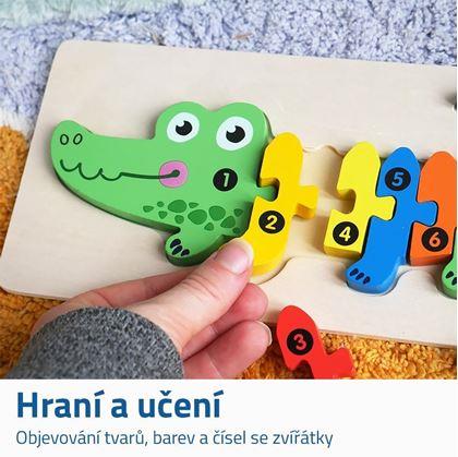 Obrázek z Dřevěné puzzle s čísly - krokodýl